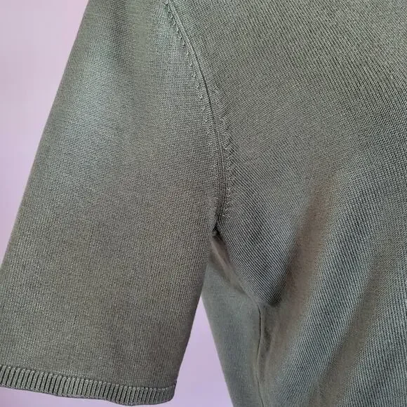 NWT DKNY Jeans Olive Green Short Sleeve Mock Neck Rhinestone Logo Knit Top - Picture 7 of 12